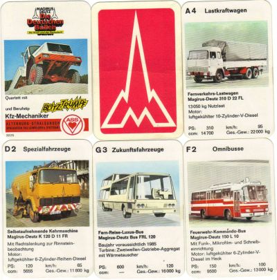 Das Magirus-Deutz-Quartett von ASS enthält Lastkraftwagen, Muldenkipper und Autobusse.